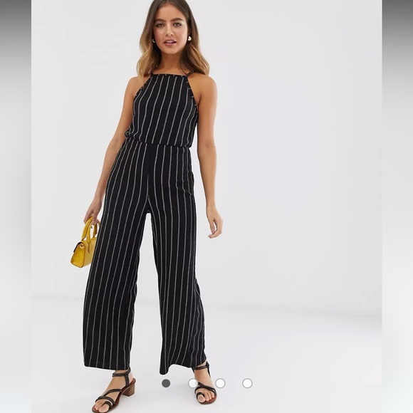 Bershka Cami Black & White Striped Jumpsuit - Picture 1 of 6